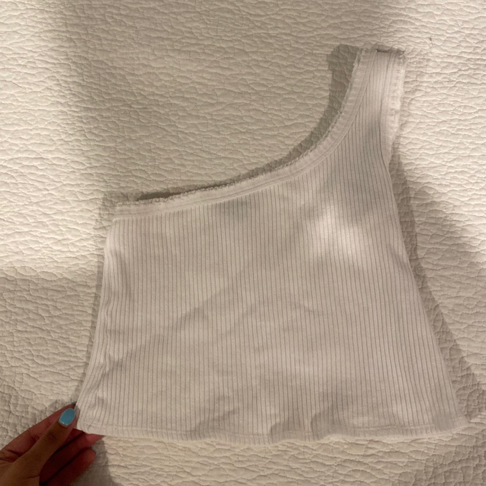 Off one shoulder white urban tank